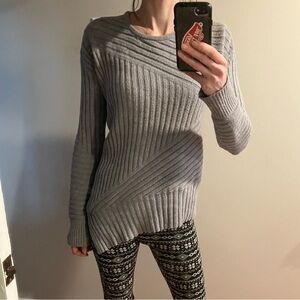 Gray Ribbed Sweater, Asymmetrical Sweater, Gray Sweater Small